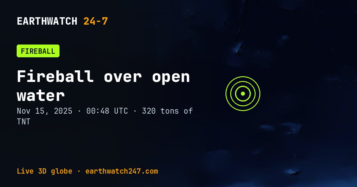 Map: Fireball over open water