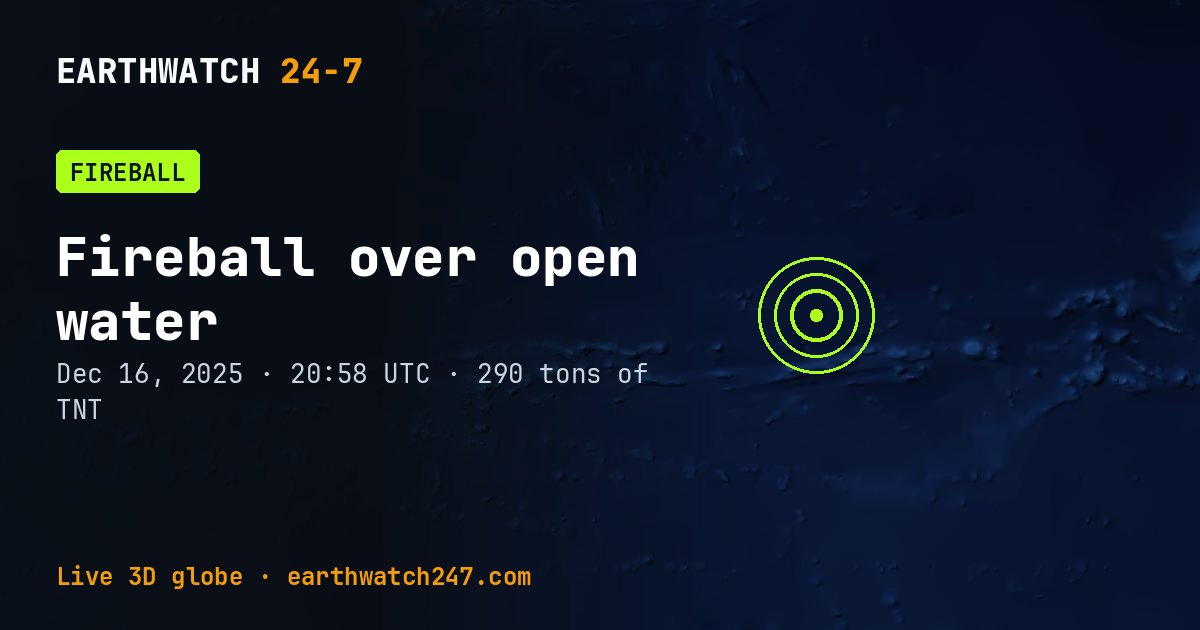 Map: Fireball over open water