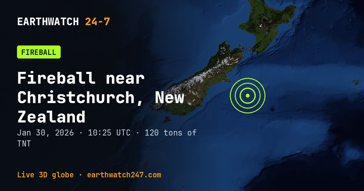 Map: Fireball near Christchurch, New Zealand