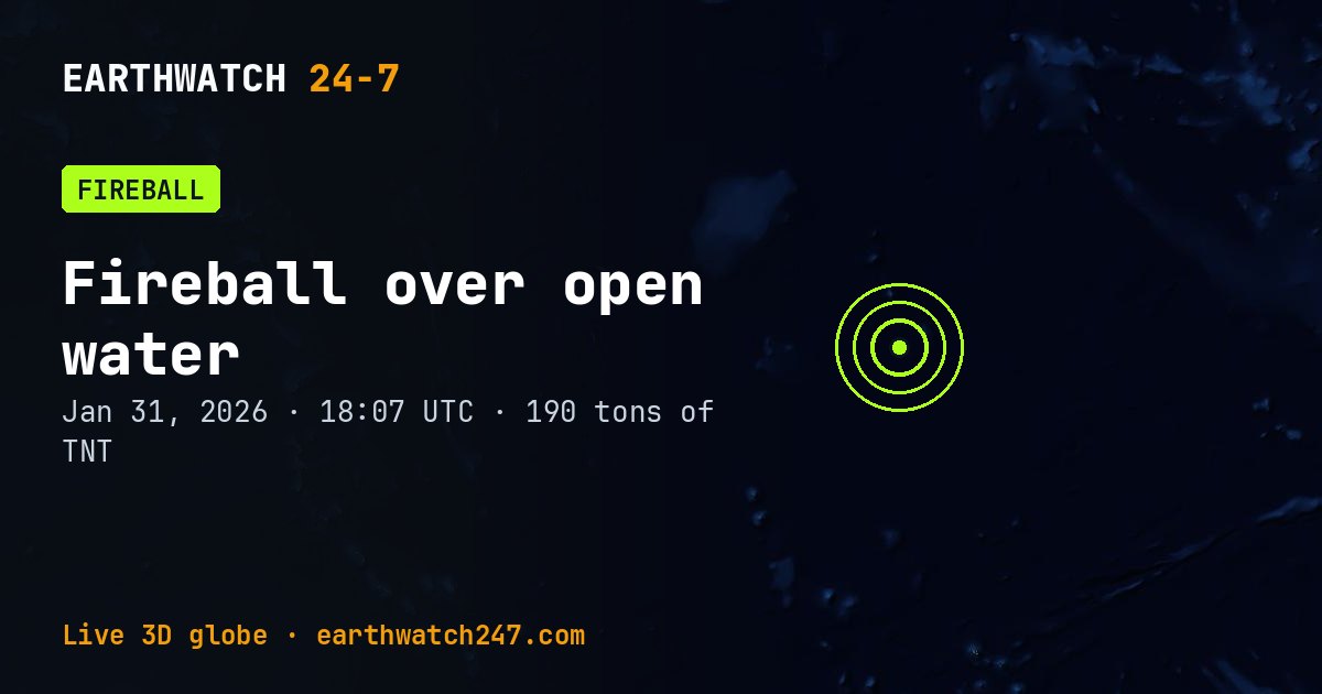 Map: Fireball over open water