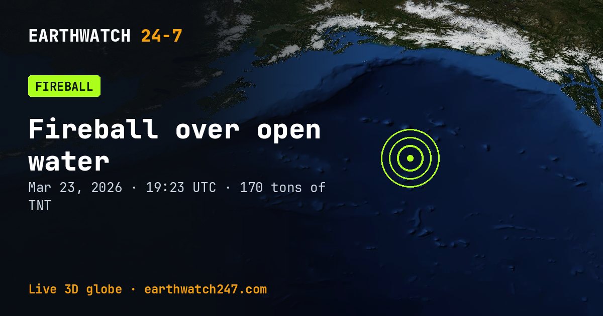 Map: Fireball over open water
