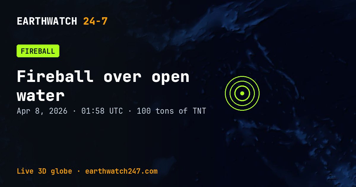 Map: Fireball over open water