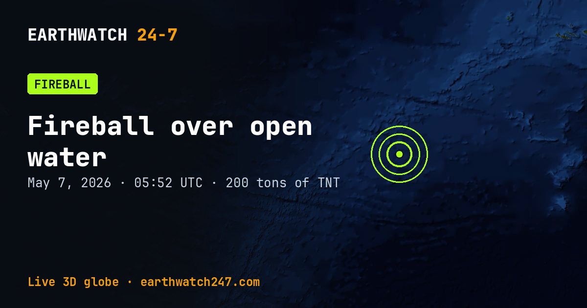 Map: Fireball over open water