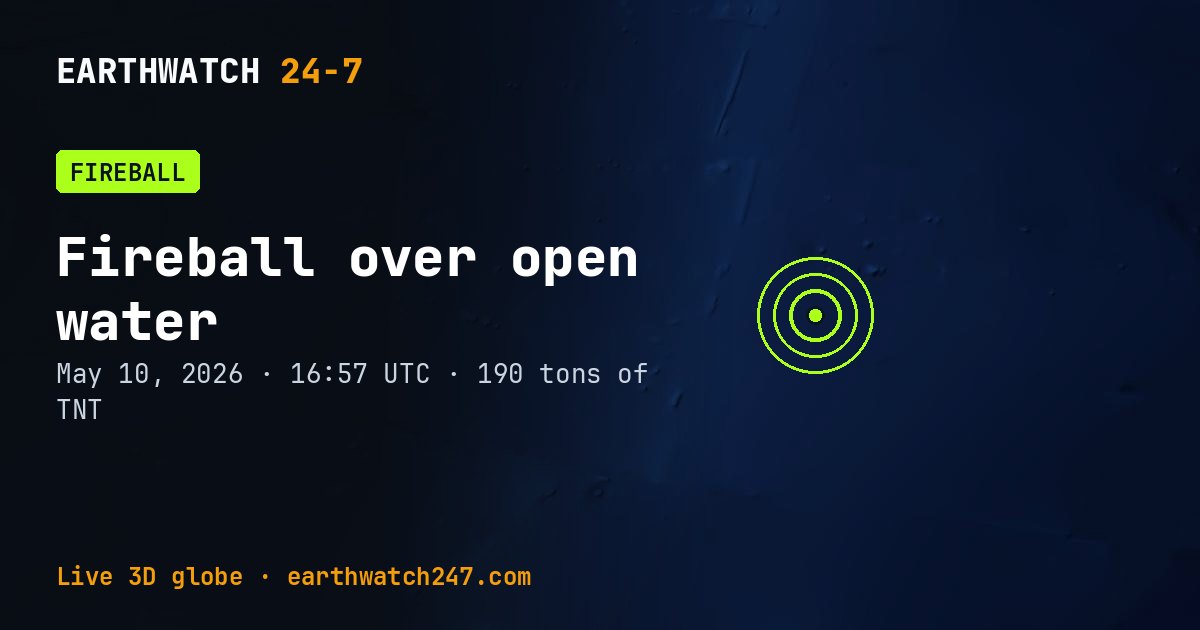 Map: Fireball over open water