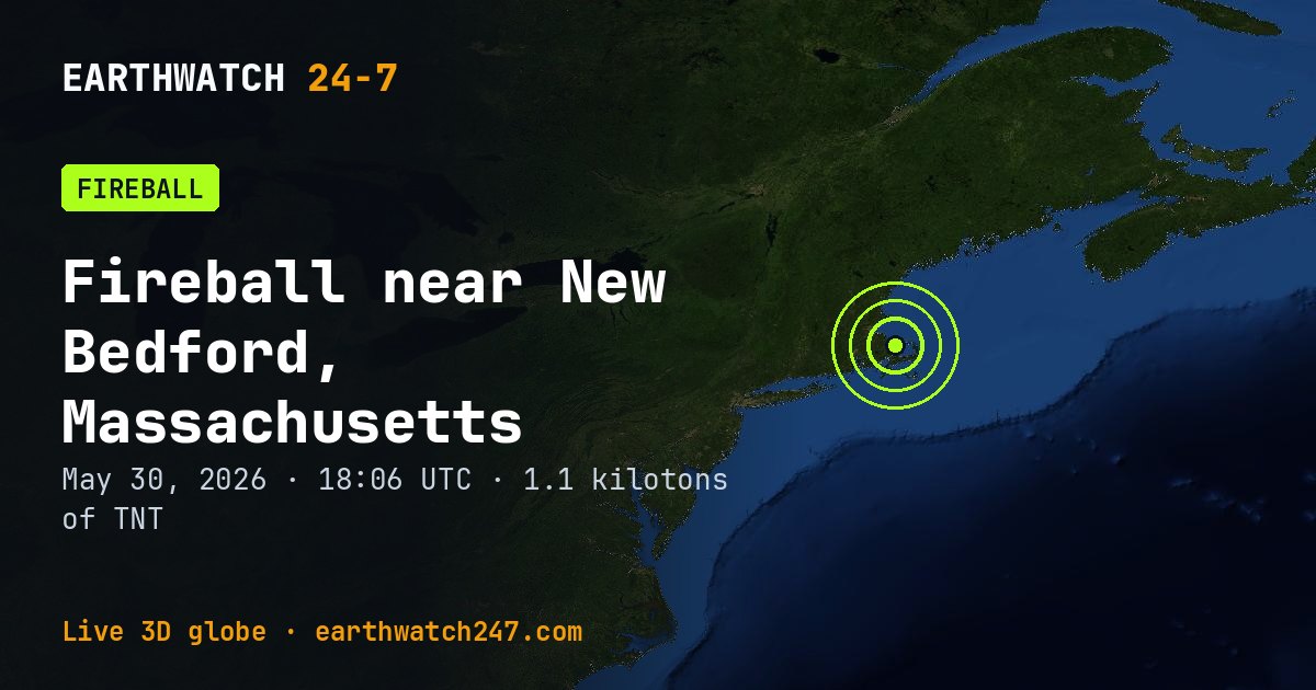 Map: Fireball near New Bedford, Massachusetts