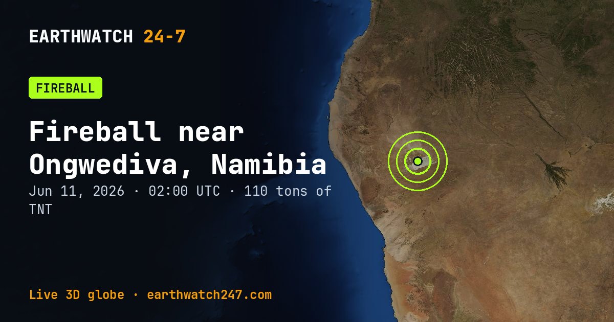 Map: Fireball near Ongwediva, Namibia