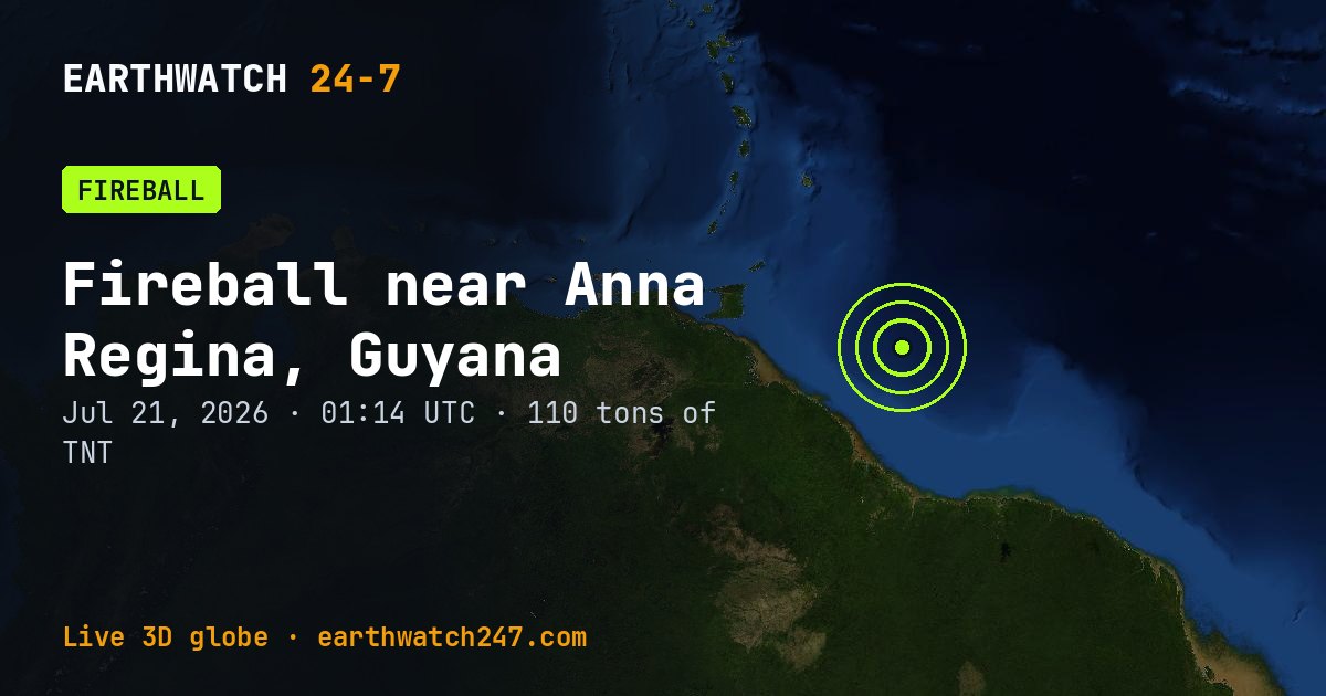 Map: Fireball near Anna Regina, Guyana