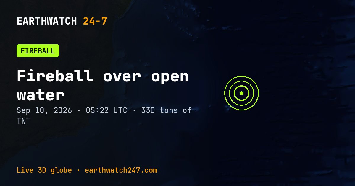 Map: Fireball over open water