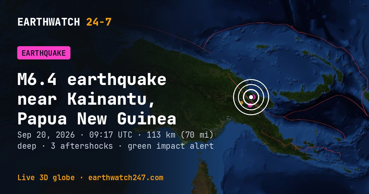 Map: the earthquake near Kainantu, Papua New Guinea, with plate boundaries