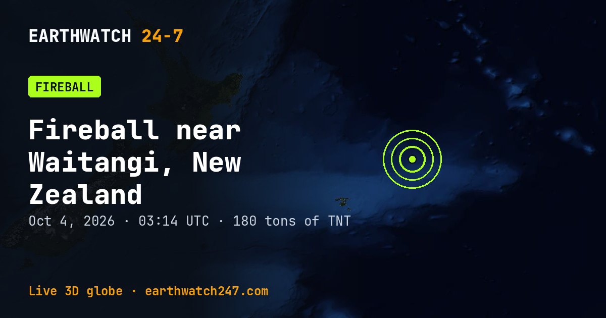 Map: Fireball near Waitangi, New Zealand