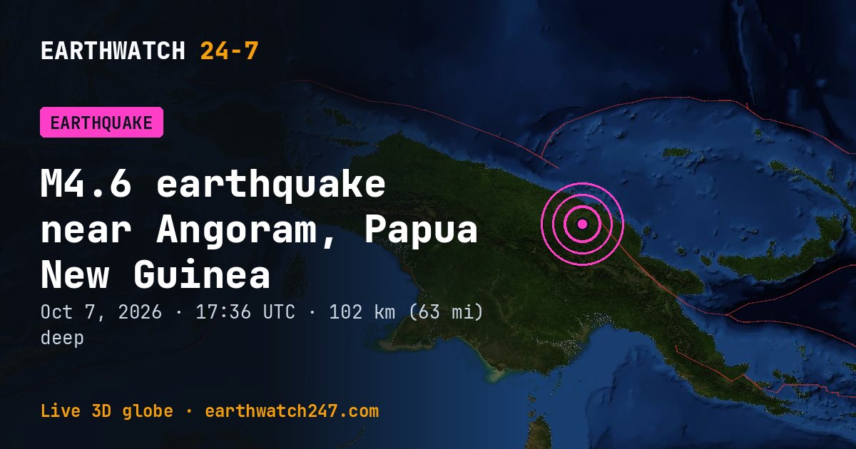Map: the earthquake near Angoram, Papua New Guinea, with plate boundaries