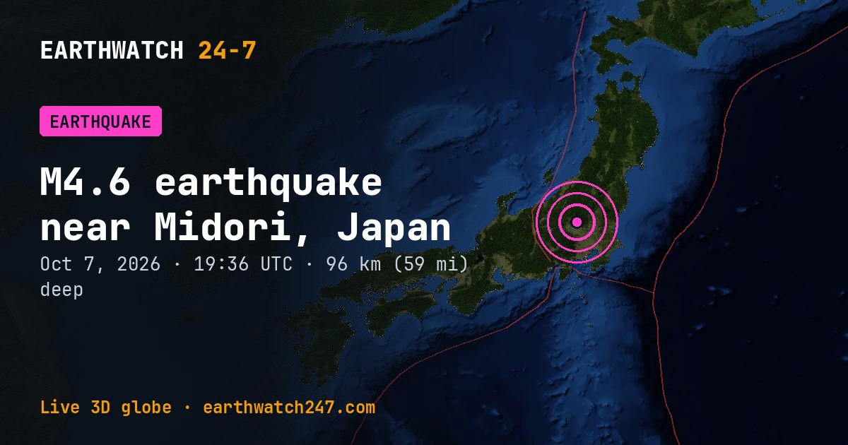 Map: the earthquake near Midori, Japan, with plate boundaries