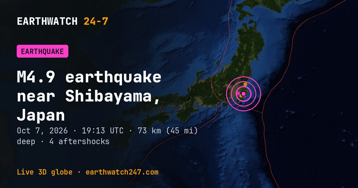 Map: the earthquake near Shibayama, Japan, with plate boundaries