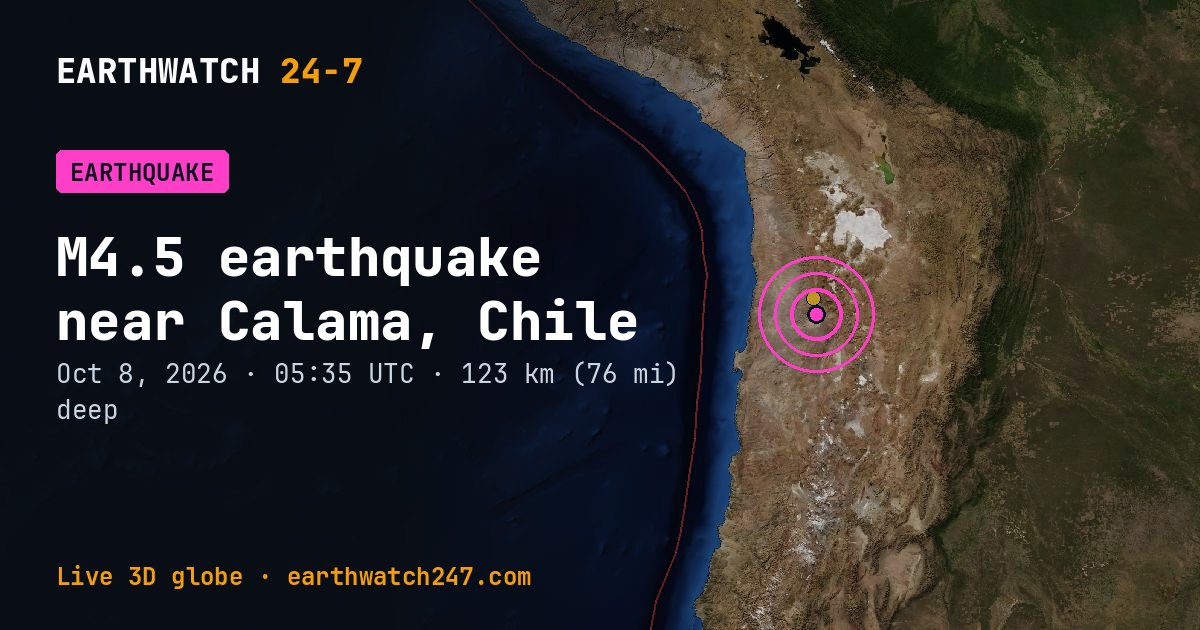 Map: the earthquake near Calama, Chile, with plate boundaries