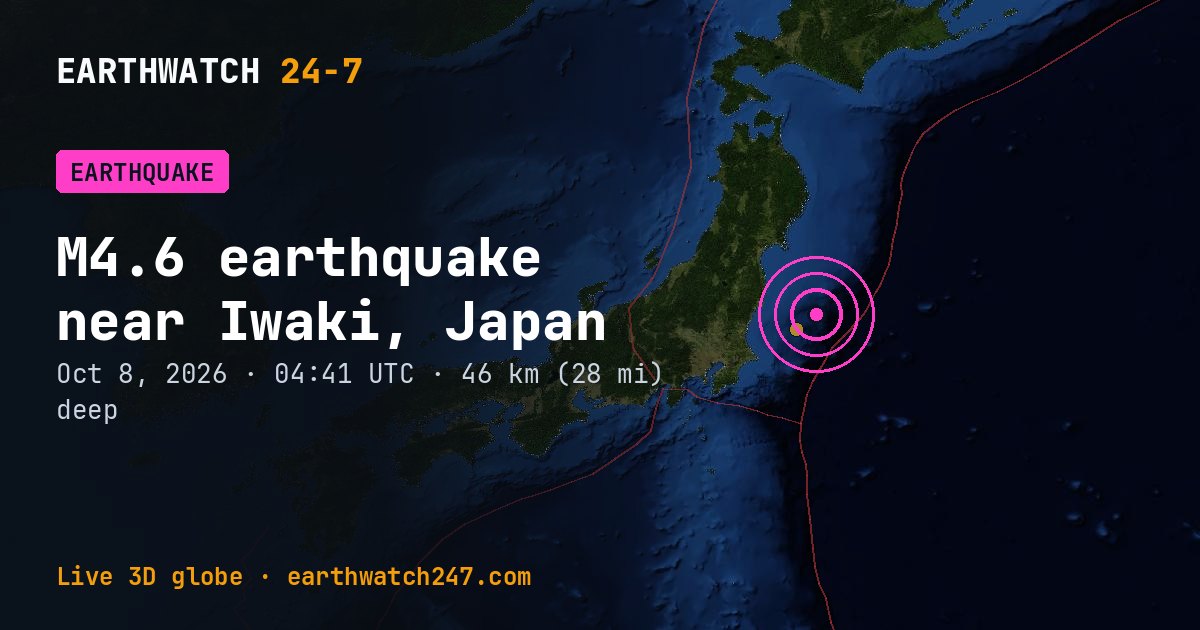 Map: the earthquake near Iwaki, Japan, with plate boundaries