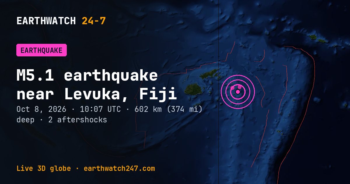 Map: the earthquake near Levuka, Fiji, with plate boundaries
