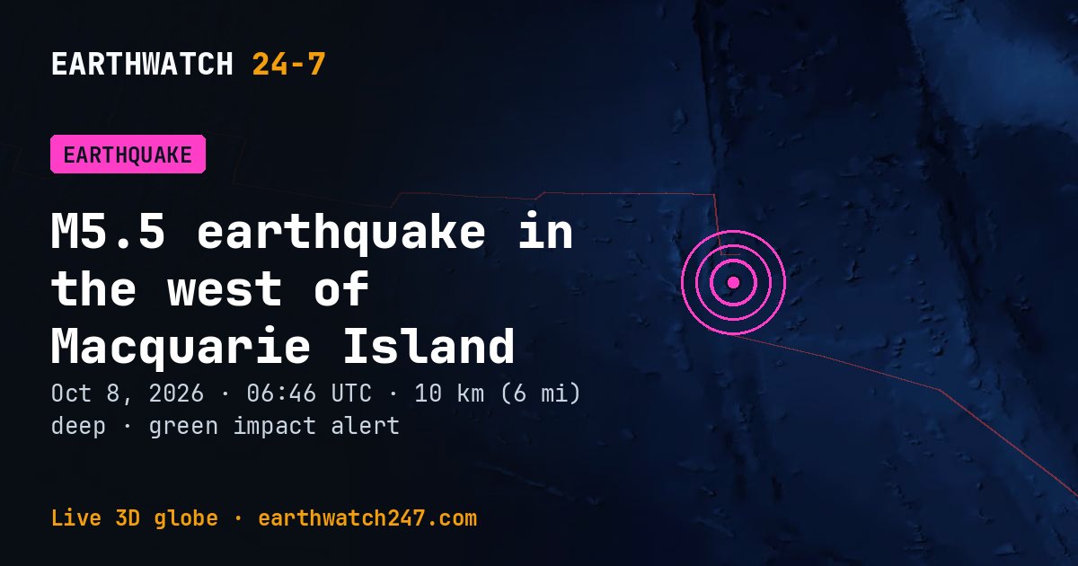 Map: the earthquake in the west of Macquarie Island, with plate boundaries