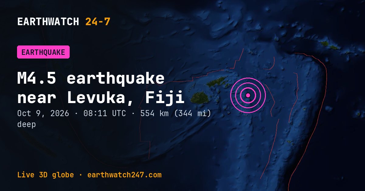 Map: the earthquake near Levuka, Fiji, with plate boundaries