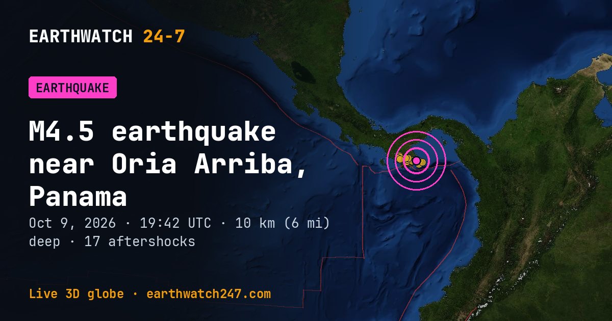 Map: the earthquake near Oria Arriba, Panama, with plate boundaries