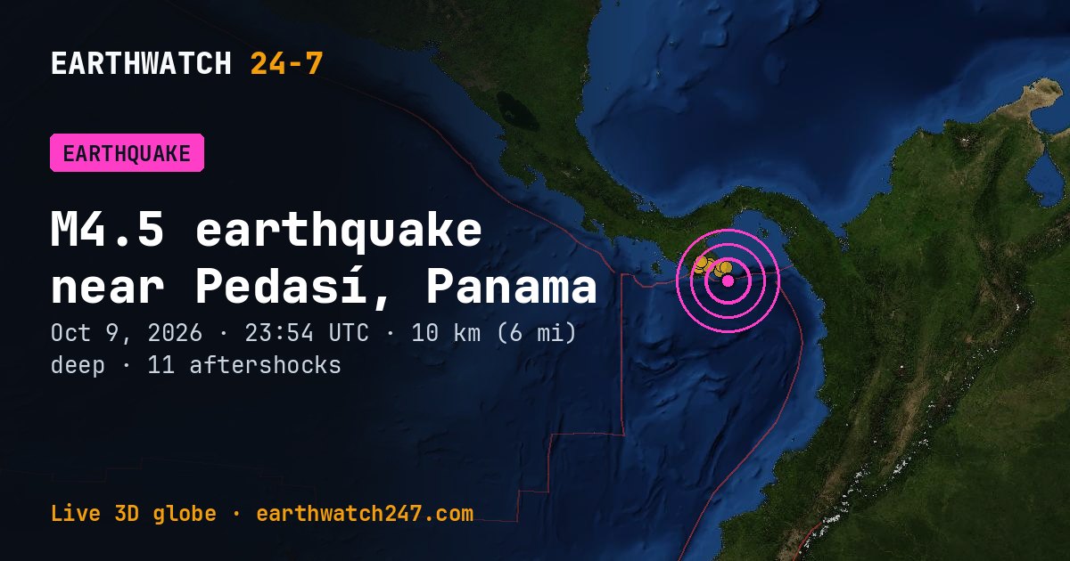 Map: the earthquake near Pedasí, Panama, with plate boundaries