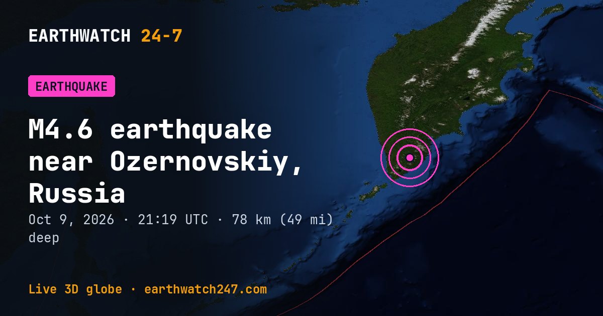 Map: the earthquake near Ozernovskiy, Russia, with plate boundaries