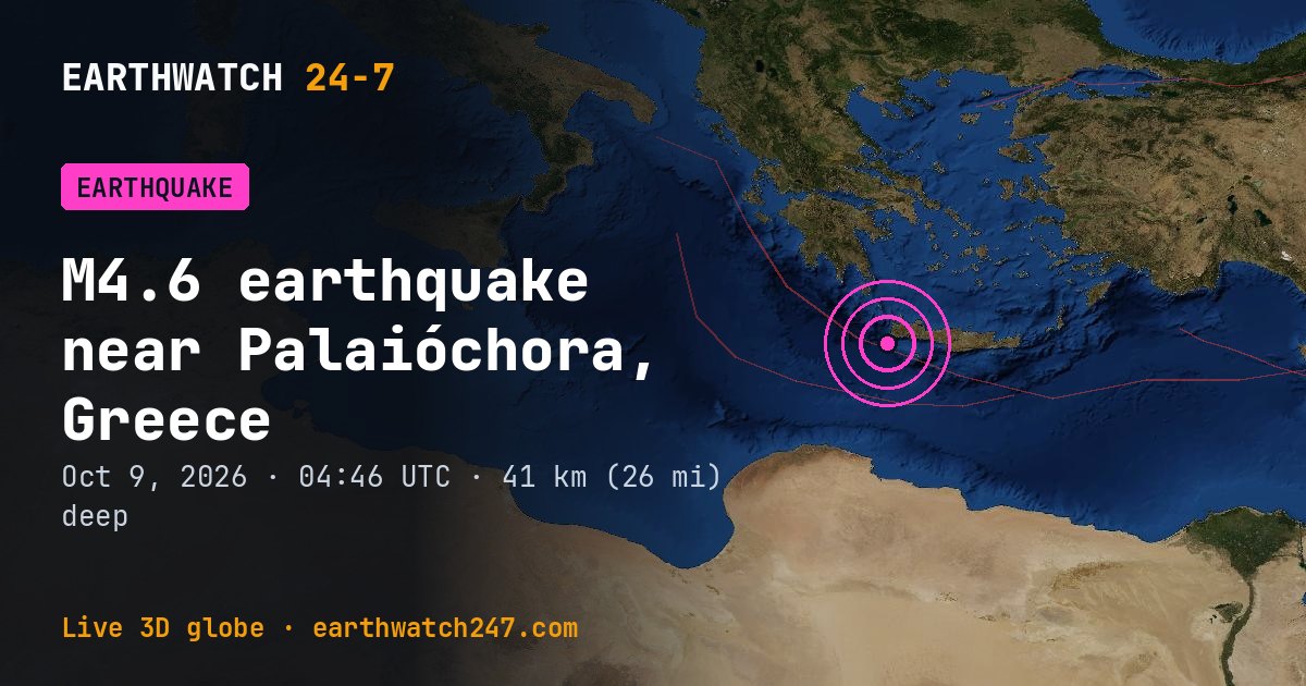 Map: the earthquake near Palaióchora, Greece, with plate boundaries