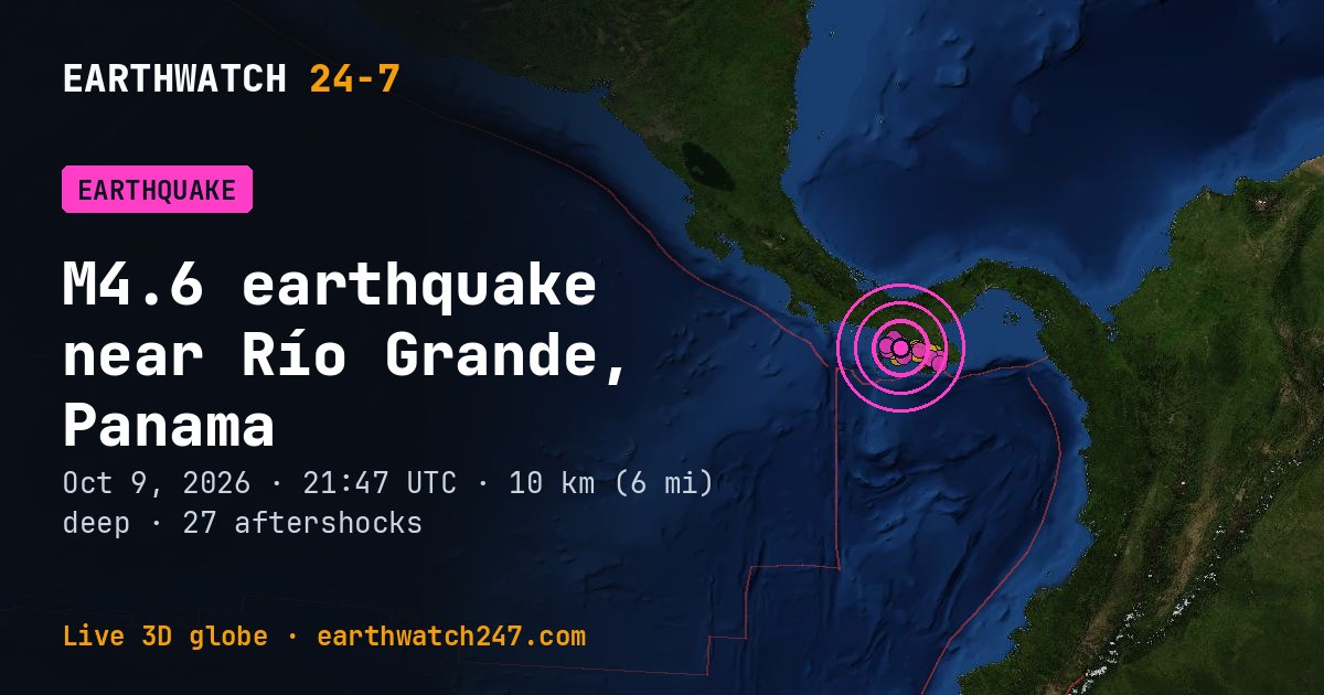 Map: the earthquake near Río Grande, Panama, with plate boundaries