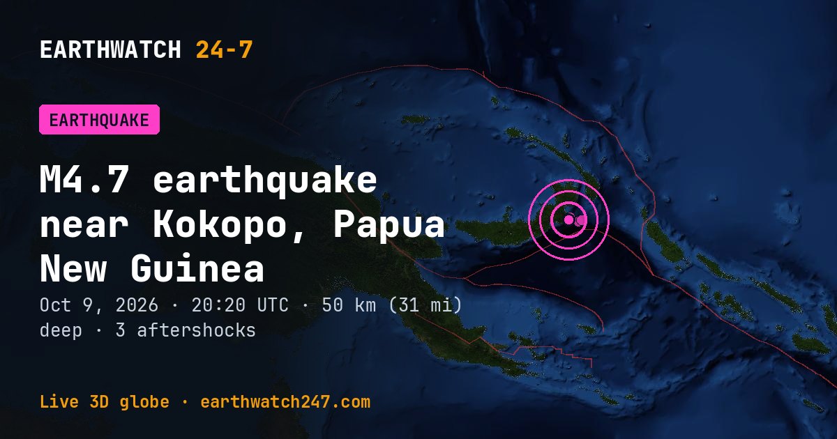 Map: the earthquake near Kokopo, Papua New Guinea, with plate boundaries