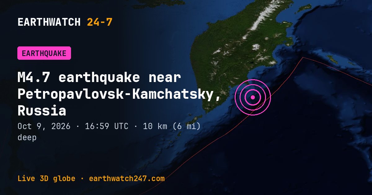Map: the earthquake near Petropavlovsk-Kamchatsky, Russia, with plate boundaries