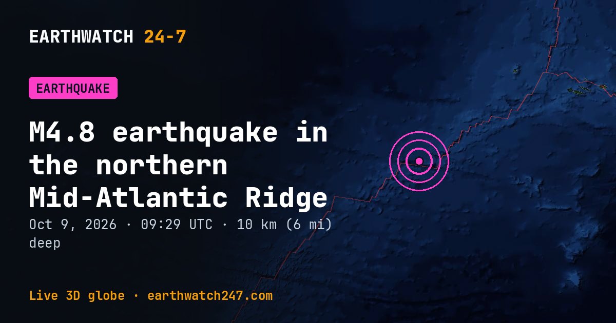 Map: the earthquake in the northern Mid-Atlantic Ridge, with plate boundaries