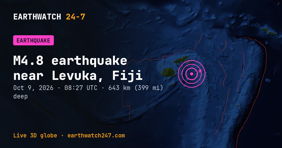 Map: the earthquake near Levuka, Fiji, with plate boundaries