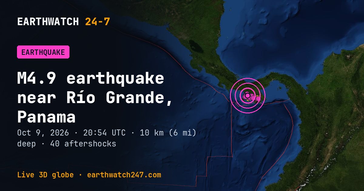 Map: the earthquake near Río Grande, Panama, with plate boundaries