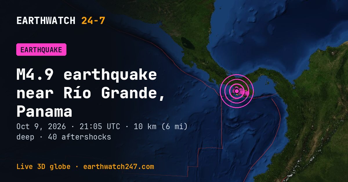 Map: the earthquake near Río Grande, Panama, with plate boundaries