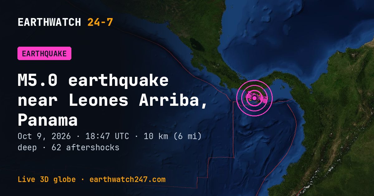 Map: the earthquake near Leones Arriba, Panama, with plate boundaries