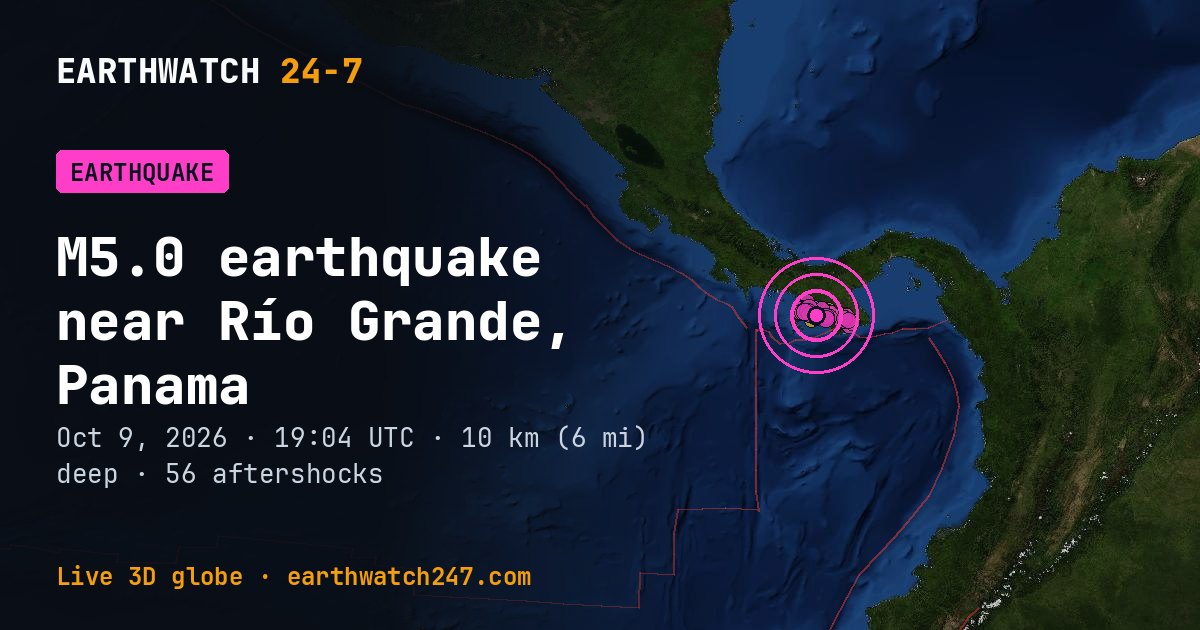 Map: the earthquake near Río Grande, Panama, with plate boundaries