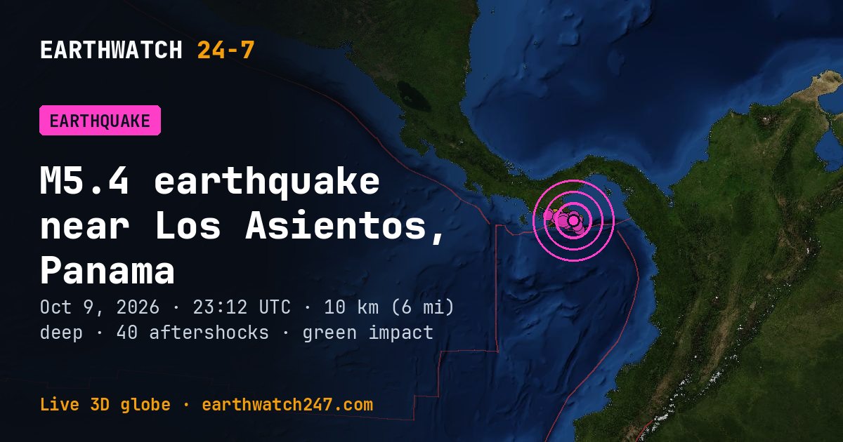 Map: the earthquake near Los Asientos, Panama, with plate boundaries