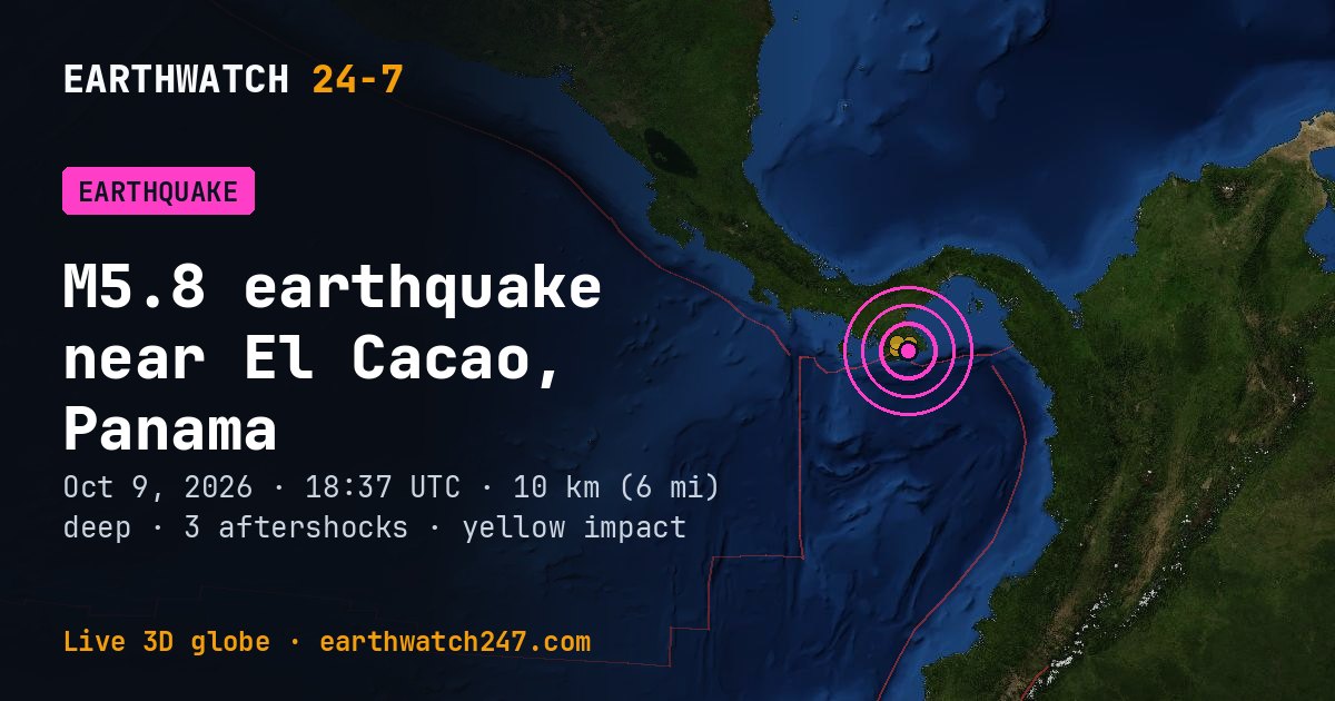 Map: the earthquake near El Cacao, Panama, with plate boundaries