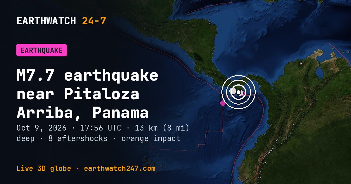Map: the earthquake near Pitaloza Arriba, Panama, with plate boundaries
