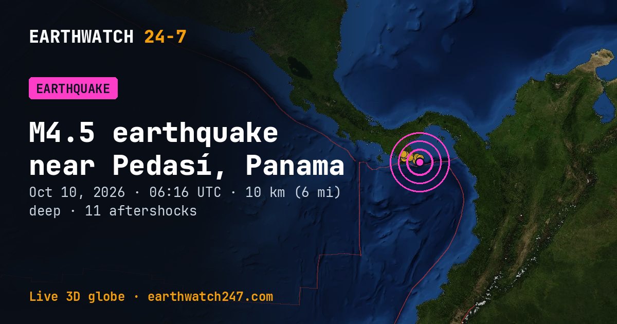 Map: the earthquake near Pedasí, Panama, with plate boundaries