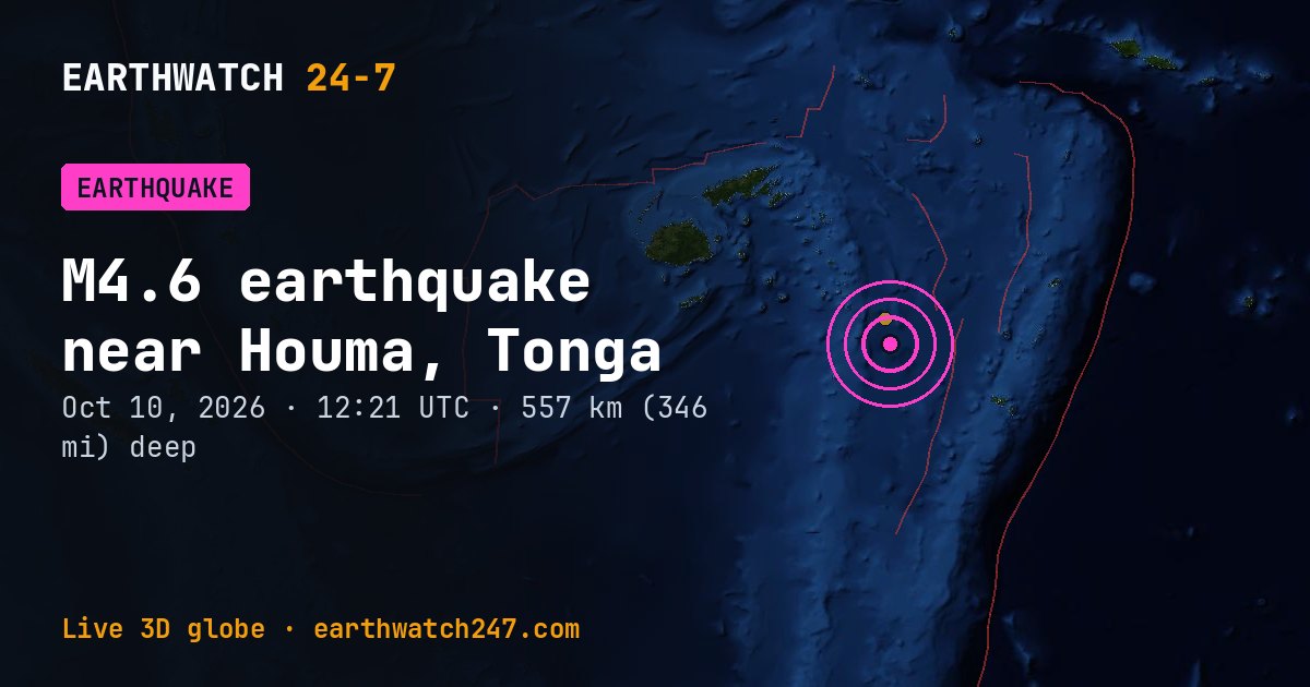 Map: the earthquake near Houma, Tonga, with plate boundaries