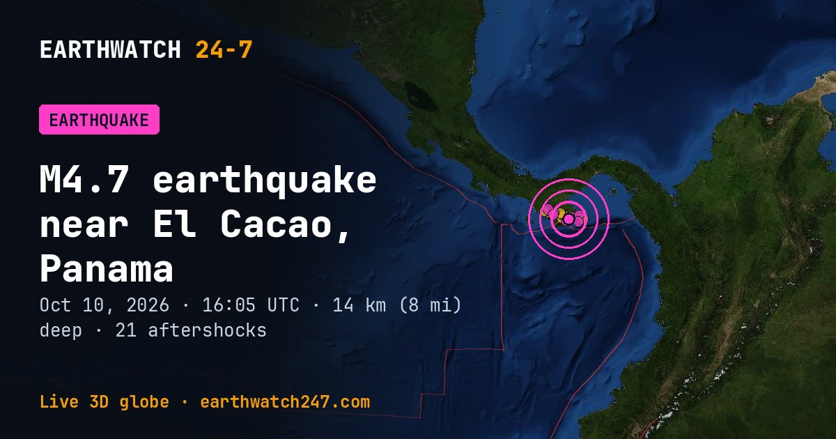 Map: the earthquake near El Cacao, Panama, with plate boundaries