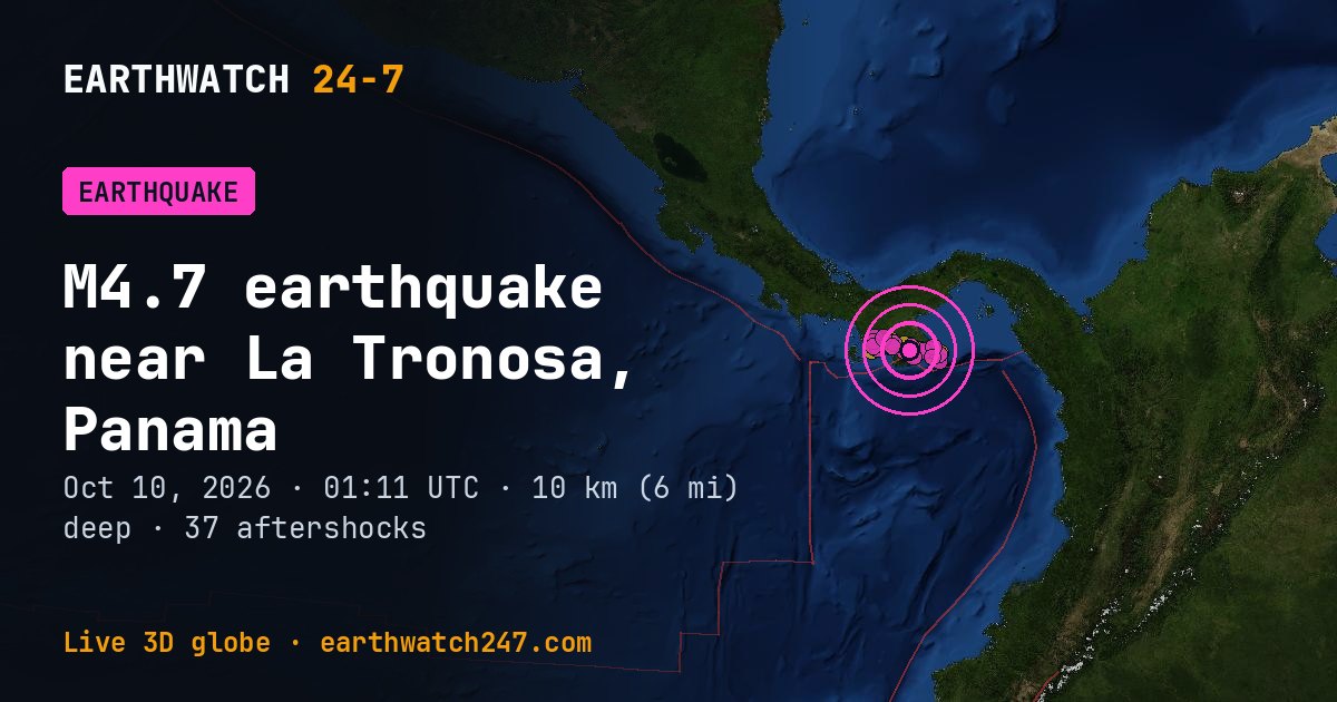 Map: the earthquake near La Tronosa, Panama, with plate boundaries