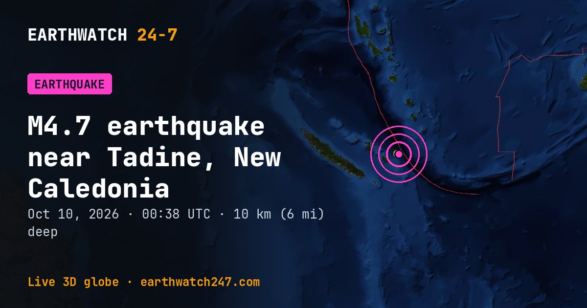 Map: the earthquake near Tadine, New Caledonia, with plate boundaries