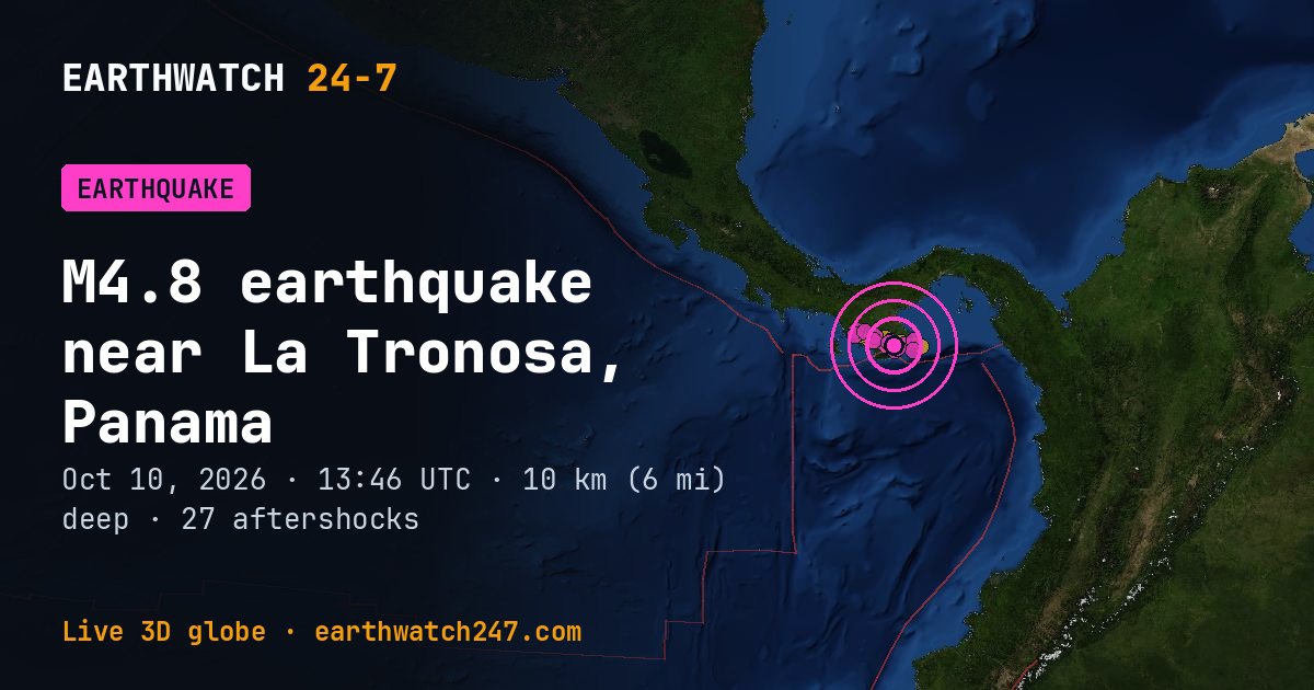 Map: the earthquake near La Tronosa, Panama, with plate boundaries