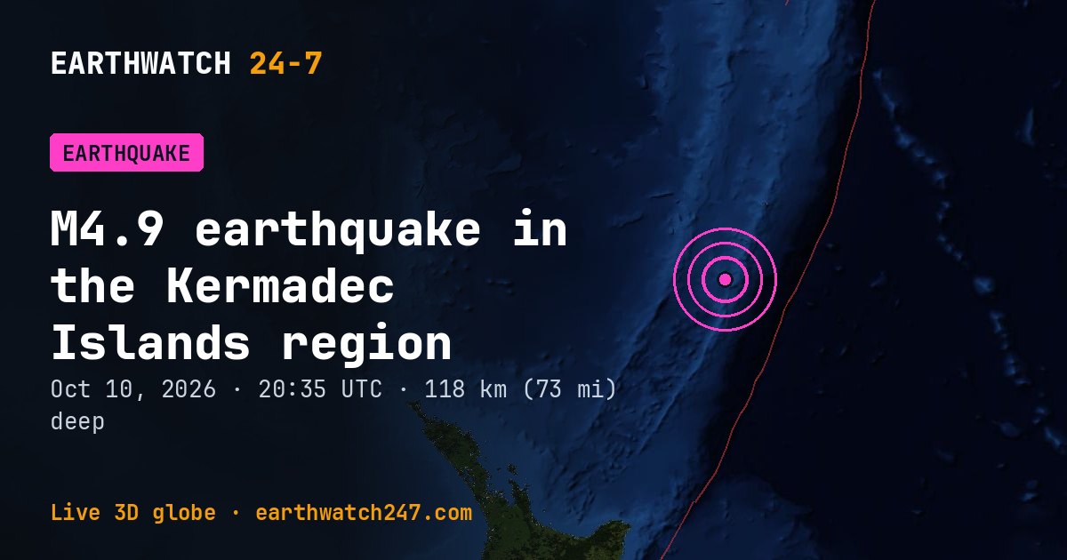 Map: the earthquake in the Kermadec Islands region, with plate boundaries