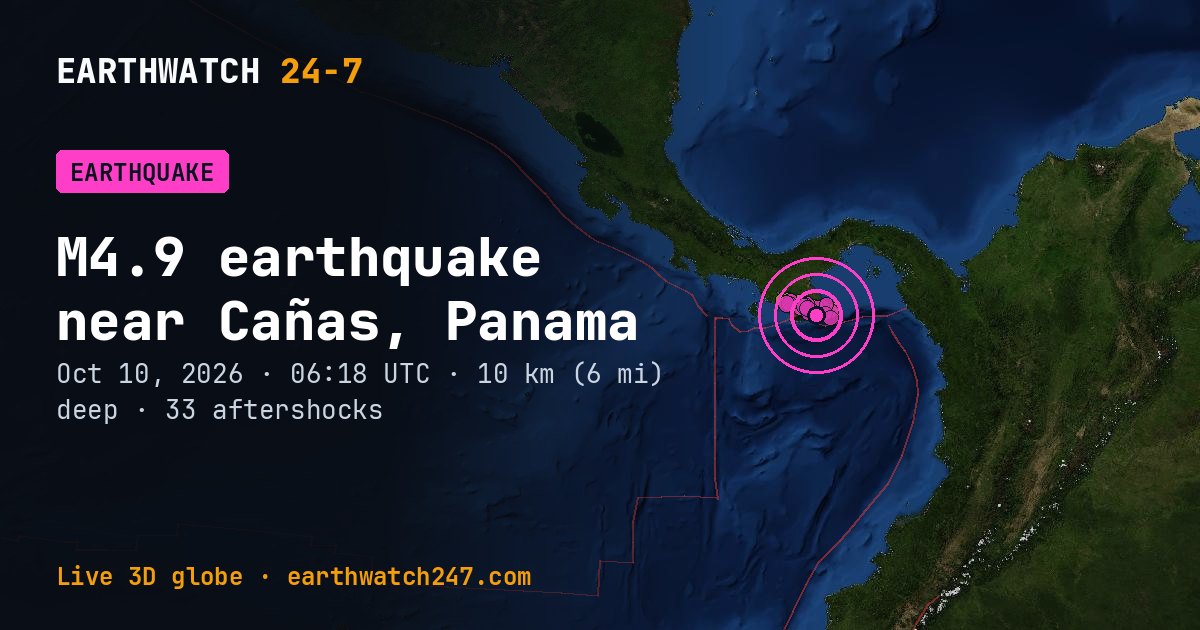 Map: the earthquake near Cañas, Panama, with plate boundaries