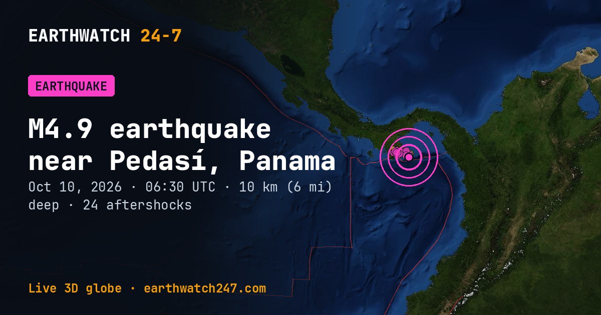 Map: the earthquake near Pedasí, Panama, with plate boundaries