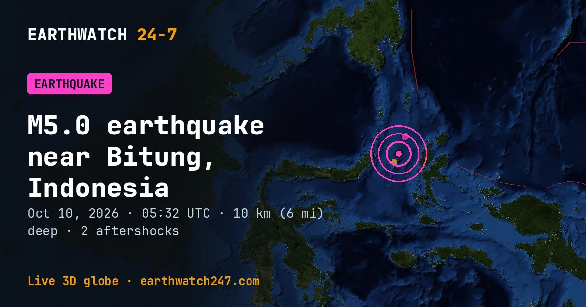 Map: the earthquake near Bitung, Indonesia, with plate boundaries