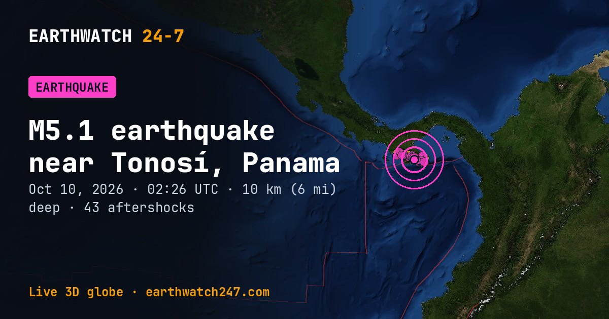 Map: the earthquake near Tonosí, Panama, with plate boundaries