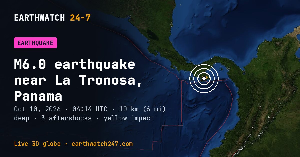 Map: the earthquake near La Tronosa, Panama, with plate boundaries
